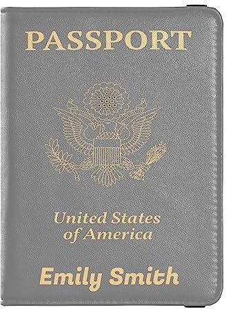 Personalisierte Reisepasshülle, Brieftasche, Kombi, individueller Name, PU-Leder, Reisepass, Impfkarten-Schutz für Damen und Herren, Reisegeschenk, Dunkel_Grau, Einheitsgröße