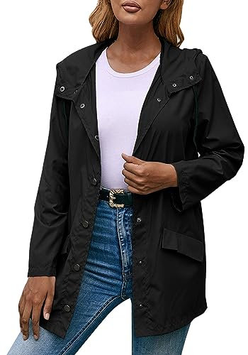 BebeXi Jackenerweiterung Schwangerschaft Taschen Hatted Regendicht Winddicht Mittellange Trenchcoat Fellwachs (Black, M)