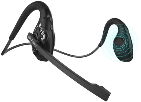 Golvery Open Ear Headphones with Mic, Bluetooth V5.3 Headset w/Microphone | Wireless Headset w/ DSP Noise Cancelling Boom Microphone & Mute for Home Work Meeting Driving, Multipoint, Lightweight, 10H