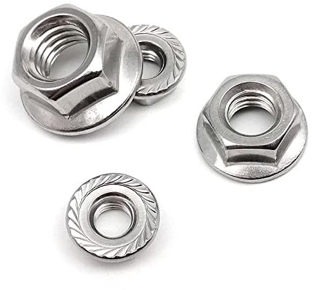 LXURY 2/10 Stück M4 M5 M6 M8 M10 M12 umgekehrtes Linksgewinde 304 A2 Edelstahl Sechskant Sechskant gezackte Lock Spinlock Flanschmutter (Size : 10cs M5)