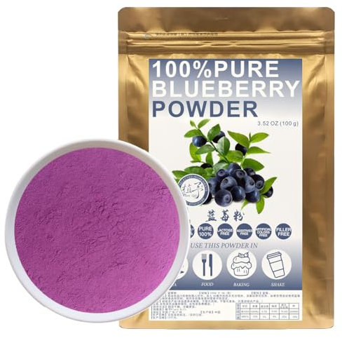 100% Natural Pure Blueberry Powder 100g/3.52oz 蓝莓粉 bacca blu in polvere per frutto e colazione, liofilizzato, senza zucchero aggiunto