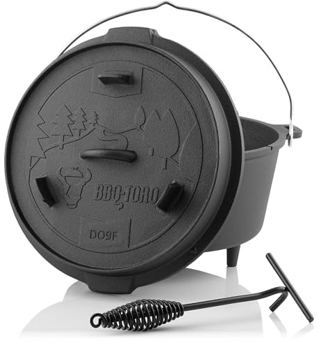 BBQ-Toro Dutch Oven Forest Series | förinställd | olika storlekar | gjutjärn matlagningsgryta | stekpanna med lock (kruka med fötter, 9,0 liter (DO9F))