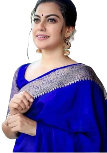 C J Enterprise Women's Pure Banarasi Style Kanjivaram Silk Saree With Blouse Piece For Wedding (Yatri), Royal Blue, One size