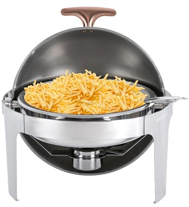Fliuyr Chafing Dish in acciaio inox, rotondo, 6 l, con set di piatti per chafing e cucchiaio, scalda cibo caldo, scalda zuppe, per catering buffet e feste