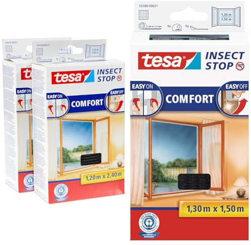 tesa Insect Stop COMFORT Fliegengitter für bodentiefe Fenster im 2er Pack & Insect Stop COMFORT Fliegengitter für Fenster