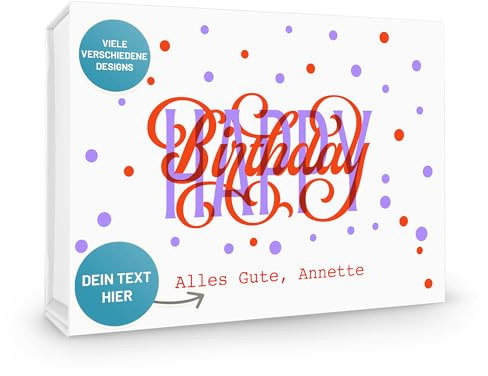 VerpackungsWelt Personalisierte Geschenk-Box Geburtstag | 31x22x10 cm | Geschenk-Karton mit Deckel & Magnet-Verschluss | 'Happy Birthday'-Motiv Nr. 3 | Geschenk-Verpackung personalisiert in Weiß