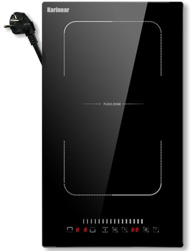 Karinear Plaque Induction 2 Feux avec Flexizone, Plaque de Cuisson à Induction 2 Foyers Encatrable, Table électrique avec Minuterie, Verrouillage de Sécurité, Fonction pause, 220V-240V, 3500W