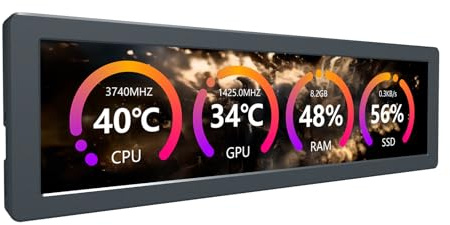 Waveshare 8.8inch USB Monitor 1920x480 Pixel AIO LCD Screen PC Case Secondary Screen Desktop RGB Ambient Screen IPS Panel With Music Spectrum Analysis Function Type-C Interface CNC Metal Case, Black