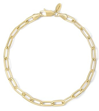Amberta Pulsera Paperclip para Mujer u Hombre en Plata de Ley 925 | Pulsera Eslabones Plata | Pulsera de Cadena de Plata Italiana