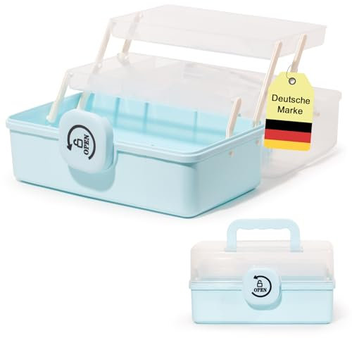 SYLANDO 27,5 cm Aufbewahrungsbox mit fächern, Sortierboxen, Nähkasten, Bastelkoffer leer, Medicine Organizer Box, Angelkoffer, Aufbewahrung for Kleinteile, Haargummi (Blau)