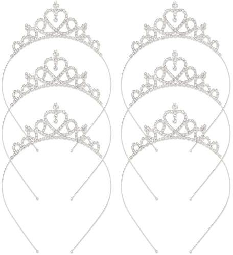 6 PCS Princess Crown Tiara Crystal Rhinestone Bridal Wedding Headband Queen Tiara for Girl Women Prom Pageants Birthday Party Halloween Christmas Goddess Hair Accessories Mother's Day Gift (Silver)