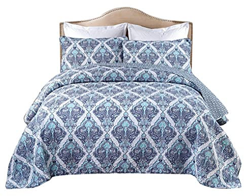 QUSYZD Patchwork Patchwork Quilt Tagesdecke mit 2 Kissenbezügen Tagesdecke Sofabezug Premium Tagesdecke 230x250cm, Blau,