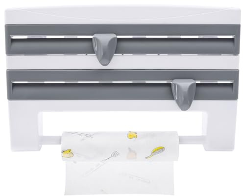 Wandrollenhalter, 4-in-1-Küchenrollenhalter mit Schneidköpfe, Folienschneider für Frischhaltefolie, Hängend Küchenrolle Halter, Papierrollenhalter für Küchen