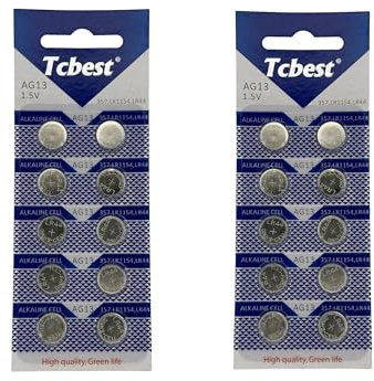 20 x Dunamis LR44 Batteries AG13 357 303 SR44 L1154F A76 Premium Alkaline Battery 1.5V Button Coin Cell, Used in Watches, Hearing Aids, Glucometers, Key Fobs etc... (20 Pack)