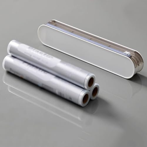 Magnetic Plastic Wrap Dispenser with Cutter, Reusable Cling Film Dispenser, Double Elastic Buckle Adjustable Length for Aluminum Foil(D)