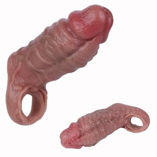 Jomyu Flüssigsilikon Realistische Penishülle mit Verdickt Hodenring und Venenstruktur Penis Sleeve Penismanschetten für Penisvergrößerung und Zeit Verlängern Extender Sexspielzeug für Männer