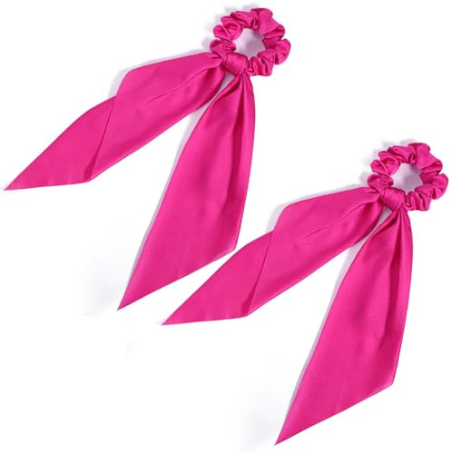 2 Stück Chiffon Scrunchies Bowknot Haargummi Elastische Haargummis Bowknot Scrunchie mit Lange Bunte Scrunchies mit Schleife Silk Scrunchie Crunchies Kaninchenohren Form Haargummi