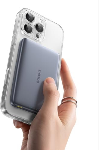 Baseus Picogo AM41 Power Bank, Ultra Slim 10000mAh Qi2 Magsafe Powerbank 15W Wireless, Ricarica Rapida PD 27W, Magnetico Batteria Esterna con cavo USB C per iPhone 17/16/15/14/13/12, Grigio Spazio