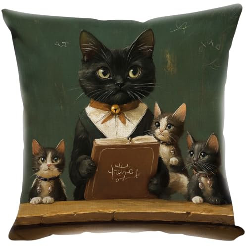 Violetpos Katzen und Bücher Kissenbezug 40x40 Kissen Deko für Sofa Kissenhülle Kissenbezüge Sofakissen Dekokissen Zierkissen Zierkissenbezug Dekorative Schlafzimmer Wohnzimmer Couch