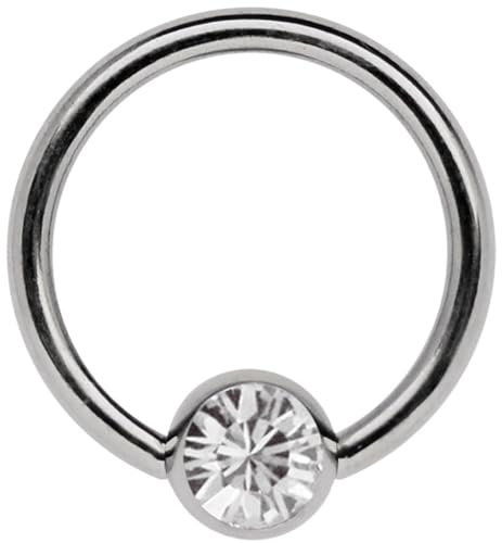 Titan Piercing Schmuck Ring 1,6 x 10 mm mit 6 mm Stein Kugel in klar
