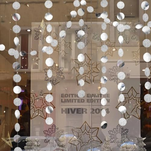 We Moment Zone 52 Ft Silber Glitzer Papier Circle Dots Garland,6 Stücke Hängende Runde Garland für Geburtstag Hochzeit Baby Shower Party Deko