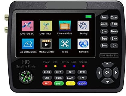 Pointeur Satellite, V10 Pro Satellite Finder Signal Meter Satellite TV Signal Finder DVB-S/S2/S2X/T/T2 COMBO Digital Handheld Signal Meter H.265,pour le réglage de l'antenne parabolique