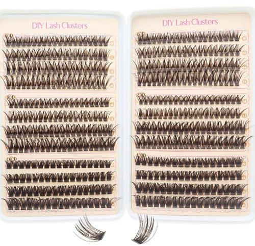 KEYRI 456 Piezas Pestañas Cluster Lashes Kit Pelo DIY Mixed Eyelashes Kit pestaña pelo a pelo Kits de extensión de pestaña Postizas Individuales De Extensión 60D 80D 100D Mixto (Marrón) (Marrón)