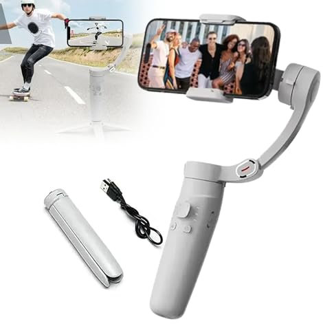 Stabilizzatore Gimbal a 3 assi per smartphone,Gimbal per telefono con rotazione a 360°,tracciamento degli oggetti e anti-vibrazione | 8 ore di utilizzo | Portatile e pieghevole (6,4 pollici),White