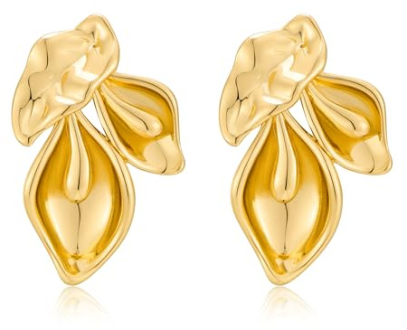 TOVABA Gold Flower Earrings for Women, Hypoallergenic Earrings Leaf Petal Design, Non-Tarnish Elegant Statement Jewellery for Daily Wear, Gifts or Special Occasions