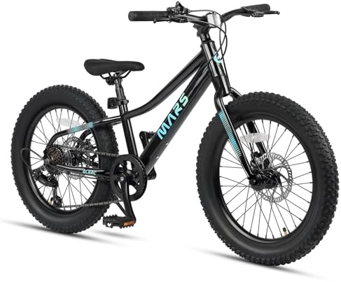 Glerc Mars 24 Zoll Kinderfahrräder Fat Tire Mountainbike für Jungen Mädchen Teens mit 6 Gang Shimano Antrieb Dual Disc Bremsen, Schwarz