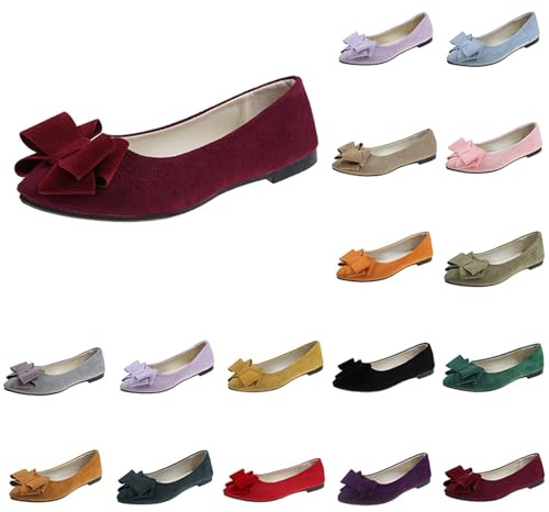 Ballerines pour femme - Escarpins avec bout pointu - Slip On - En daim - Élégantes et confortables - Ballerines légères - Chaussures plates décontractées - Chaussures d'été basses, Bordeaux, 35 EU