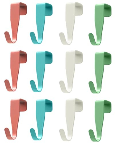 ShiningUU 12pcs Carbon Steel Over The Door Hooks Hanger, Over Door Hook Hanger for Kitchen Cupboard Doors, Bedroom, Bathroom, Wardrobe - White Green Blue Red Small Hanging Hooks