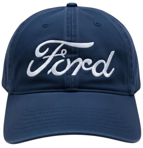Ford Large Script Dad Hat - Navy Heavy Twill Baseball Cap with Buckle - Officially Licensed Ford Merchandise