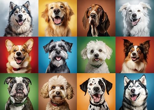 Nattork Jigsaw Puzzles 1000 Pieces for Adults or Families Pieces Fit Together Perfectly (Colorful Dogs)