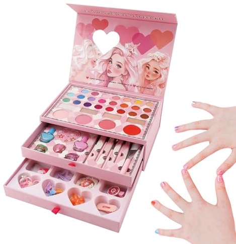 Kit di Trucco per Bambini,Set Gioco Trucco per Bambini - Giocattolo Cosmetico Educativo per Ragazze Ideale per Feste da Principessa Compleanni Spettacoli Teatrali e Festival
