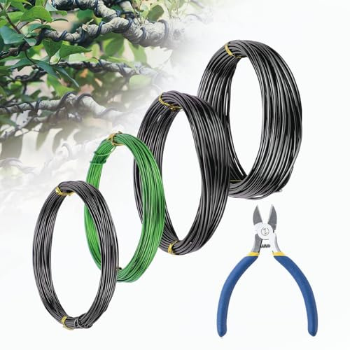 WISEPRO Bonsai Wire Set with Cutter, Tree Training Wire Set for Shaping Bonsai Tree | 3-Size Aluminum Wires (1.0mm, 1.5mm, 2.0mm) 32FT for Each Size | Corrosion & Rust Resistant