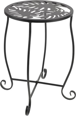 YARNOW Supporto per Piante in Ferro Nero con Motivo Monstera, Portavasi Rotondo Singolo Compatto per Interno ed Esterno, Porta Fiori da Balcone e Ingresso, Espositore Robusto Salvaspazio