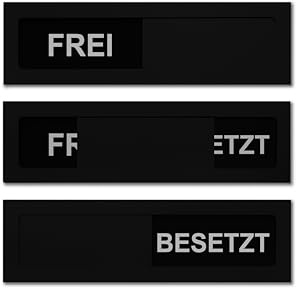 FREI/BESETZT-Schild Mini in schwarz - Dezente & elegante 10 x 2,7 x 0,5 cm - Schiebeschild aus Acryl - Schwarzer Rahmen & Schieber mit weißem Text - Starke 3M Klebefläche rückseitig - SynMe Germany