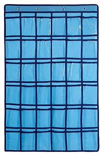 SAVORLIVING 36 klare Taschen Aufbewahrungstasche Für Klassenzimmer,Handygarage Schule,Handy Aufbewahrungsbox,Handy Organizer Klassenzimmer,Für Handys Und Taschenrechner,mit Haken (Blau)