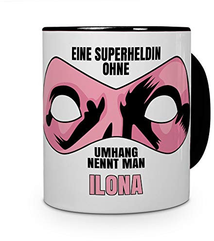 printplanet Tasse mit Namen Ilona - Motiv Superhelden ohne Umhang - Namenstasse, Kaffeebecher, Mug, Becher, Kaffeetasse - Farbe Schwarz