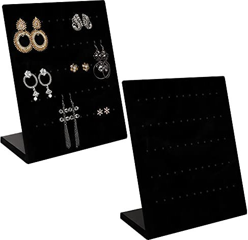 Belle Vous Samt Ohrring Halterung Ohrring Organizer Schwarz (2 Stk) – L-Form Schmuckständer Ohrringe mit 60 Löcher für 30 Paar Ohrringe – Schmuckaufbewahrung Ohrringe Hängend & Ohrstecker Aufbewahrung