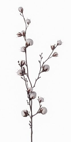 artplants.de Kunstzweig Baumwollzweig EYCK mit Blüten, grün, 95cm Baumwolle Dekozweig