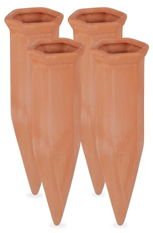 Relaxdays Tonkegel Bewässerung, 4er Set, Bewässerungshilfe für Pflanzen, 1,5 L Flaschen, 17 x 5,5 x 5 cm, terrakotta