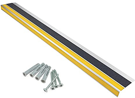 AnTina TAPES® Treppenkantenprofil General Line 12x60cm, schwarz+gelb | schraubbar, Antirutsch, inkl. Schrauben, Alu-Träger mit Antirutschbeschichtung· zertifizierte Rutschhemmung, robust