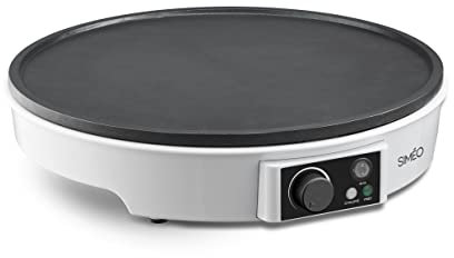 SIMÉO - Crêpière Électrique CRE245 - Cuisson Homogène, Revêtement Anti-Adhésif, Thermostat Réglable - Appareil à Crêpes Sucrées ou Salées - 7 x ∅30 cm - Blanc
