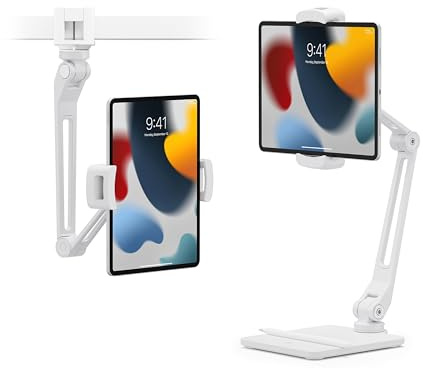 Tolv South HoverBar Duo iPad-stativ (2:a generationen) – justerbart surfplattestativ för skrivbord med viktad bas och klämfäste för montering, surfplattehållare, hopfällbart skrivbordsstativ för