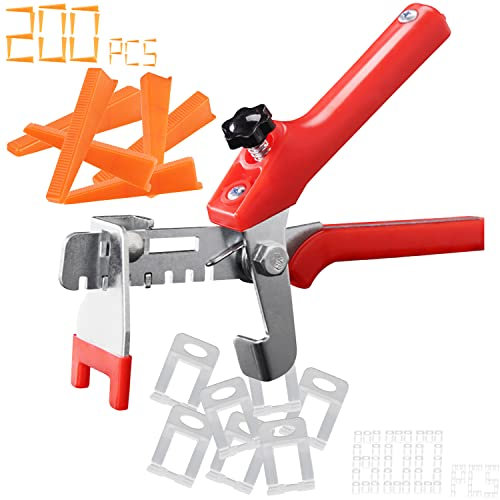 EXLECO Système de Nivellement de Carrelage 800 Languettes 2mm + 200 Kales + Pince pour Carrelage Joint Autonivelant Calle de Nivellement Languette Nivellement pour Carreaux Hauteur 3–12mm