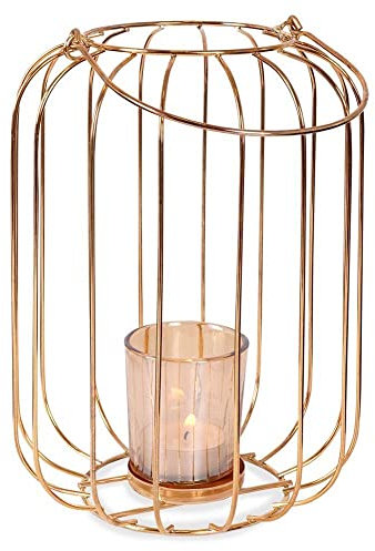 Laterne Lampion Teelichthalter Kerzenhalter Leuchter für Teelichter aus Metall Gold 21,5 cm