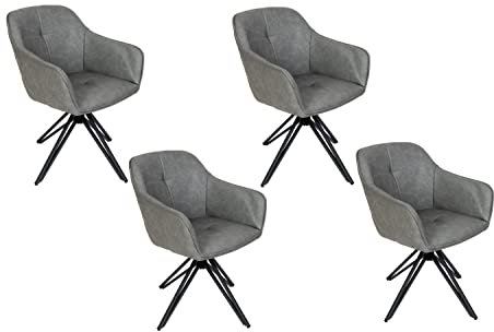 SAM 4er Set Drehstuhl Elbe, 180 Grad drehbar, Kunstlederbezug Anthrazit, Esszimmerstuhl/Armlehnstuhl mit kleinem Rauten-Muster außen, Metallgestell schwarz