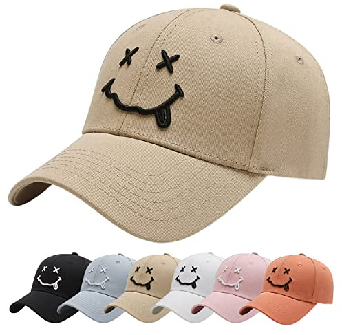 Enwokran Casquette Baseball, Chapeau Ete Respirante Légère Réglable Unisexe avec Brodée Coton Anti-Soleil Sourire Baseball Cap Hip Hop Sport Outdoor Chapeau